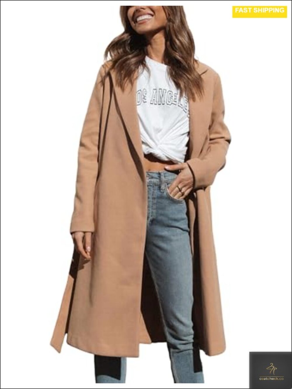 Women's Oversized Wool Blend Long Winter Coat Belted Notch Lapel Peacoat